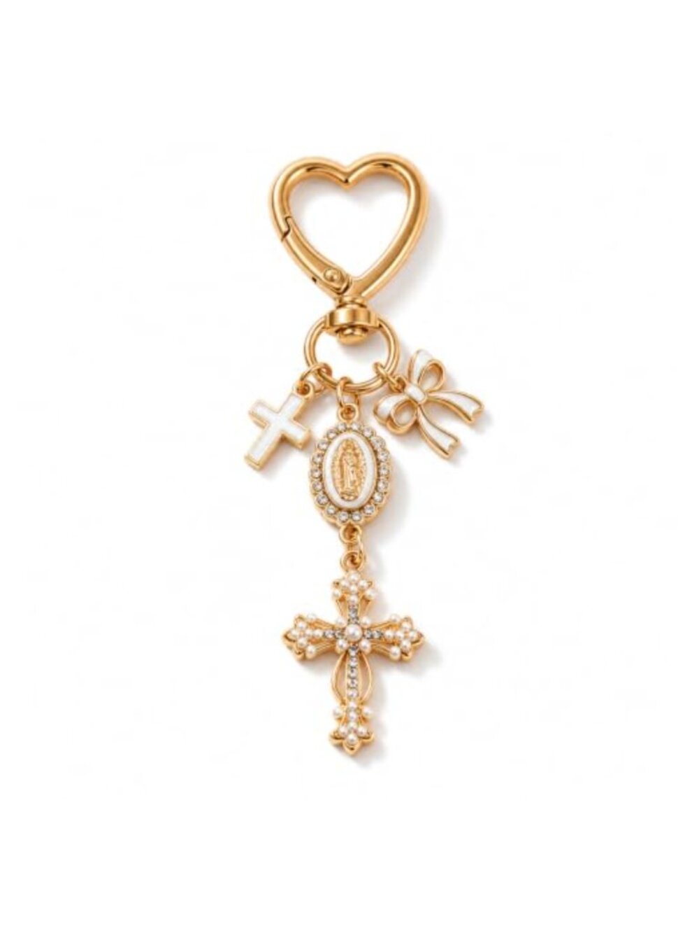 Fashion Cross Pendant Keychain with Heart Lobster Clasp for Bags Wallets